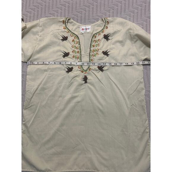 Vintage Mexican cream embroidered tunic size L - Picture 5 of 6